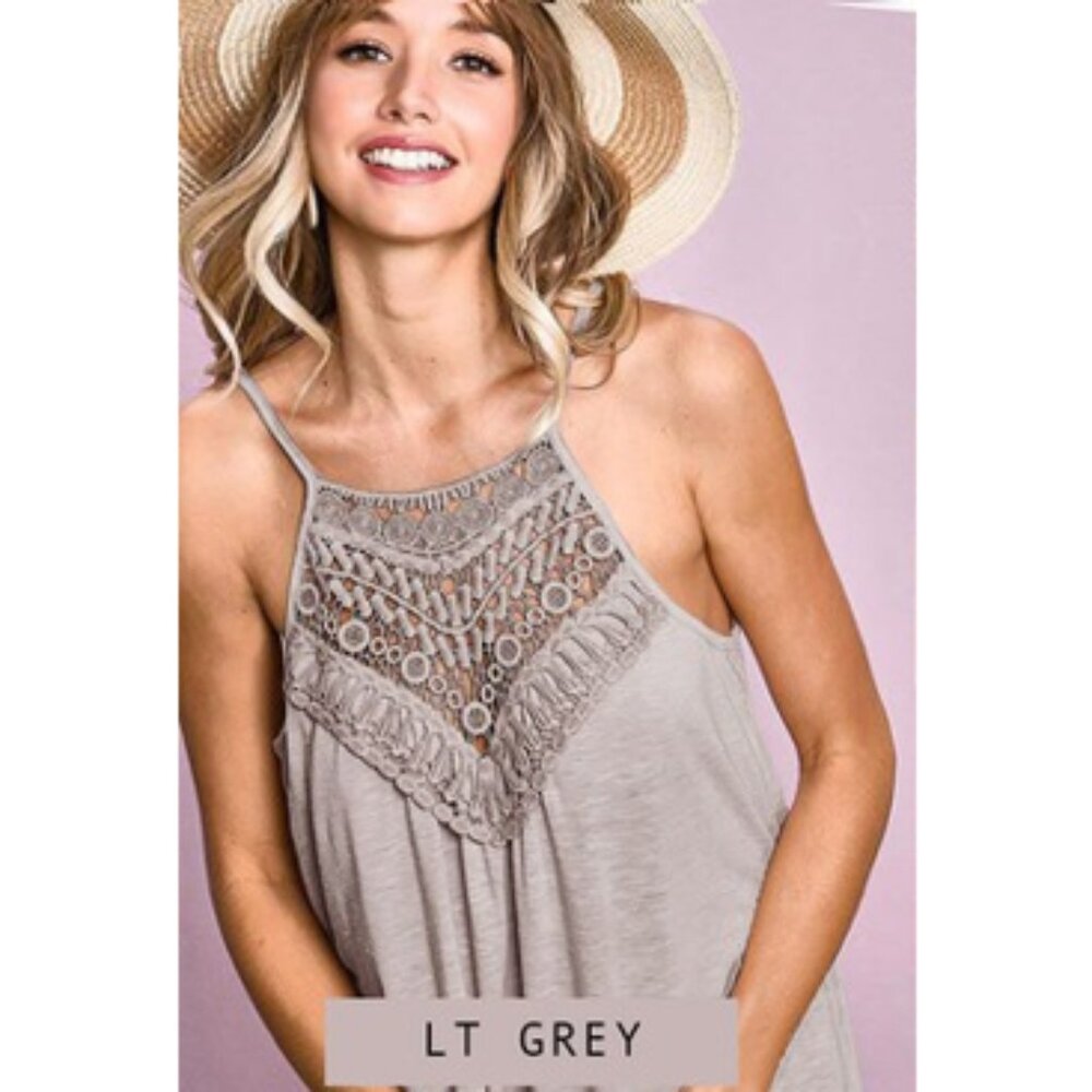 NWT Boho Crochet Yoke Camisole Top